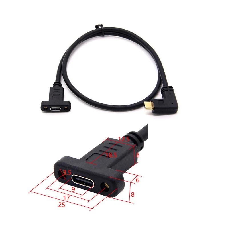 90 Degree USB 3.1 M to F Panel Mount Cable with screw locking